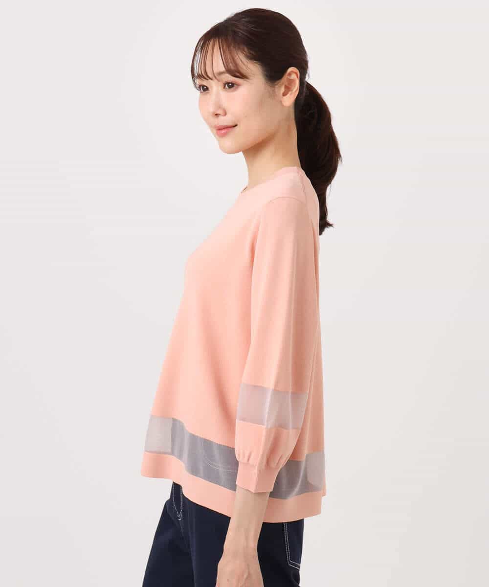 FKFGD30140 MK MICHEL KLEIN(MK ミッシェルクラン) シアー切替えニット/洗える サーモンオレンジ