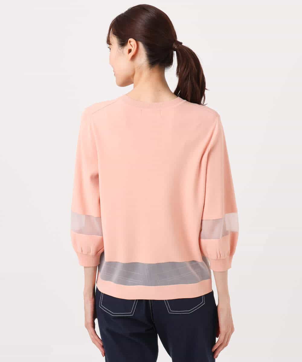 FKFGD30140 MK MICHEL KLEIN(MK ミッシェルクラン) シアー切替えニット/洗える サーモンオレンジ