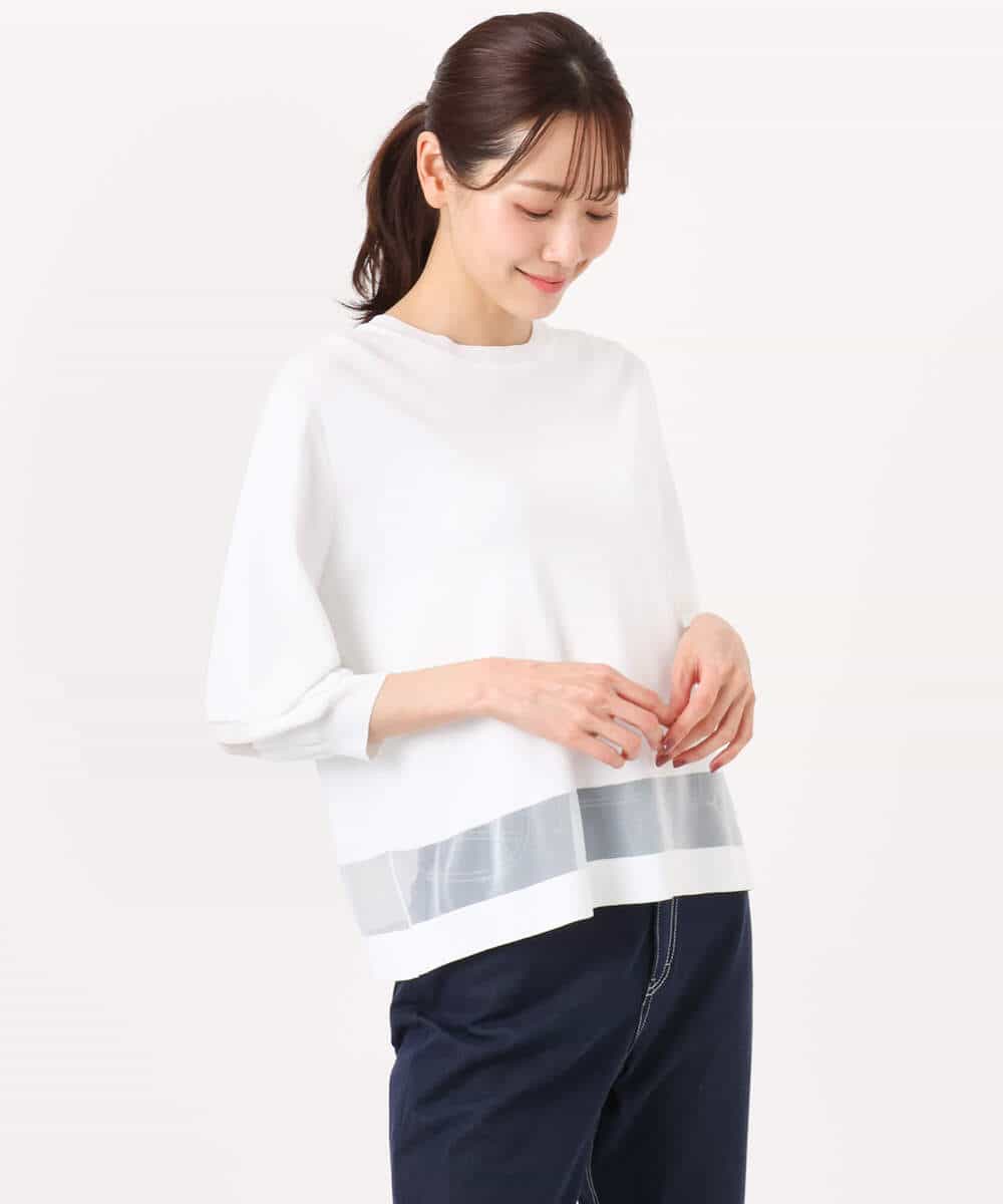 FKFGD30140 MK MICHEL KLEIN(MK ミッシェルクラン) シアー切替えニット/洗える サーモンオレンジ