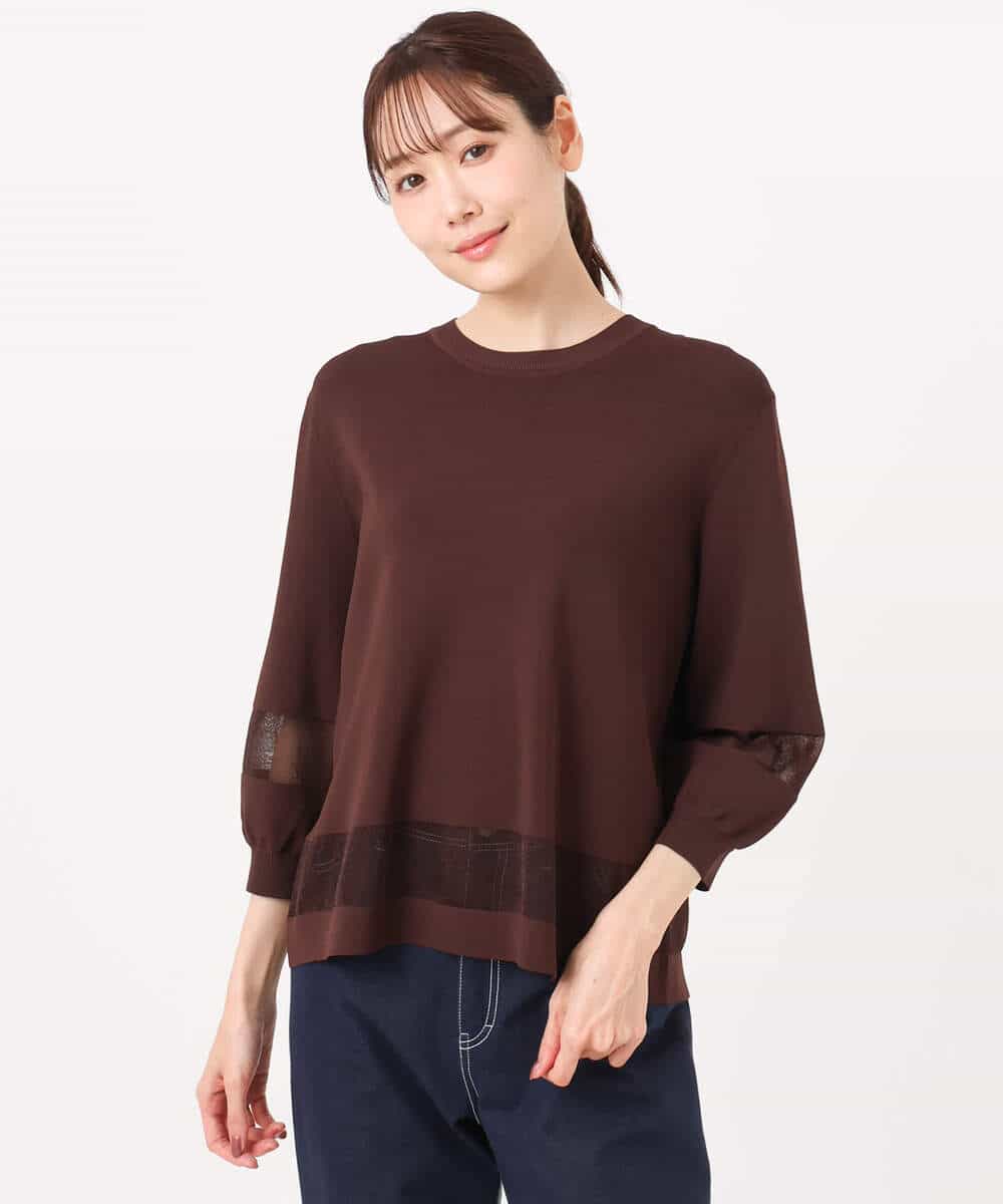 FKFGD30140 MK MICHEL KLEIN(MK ミッシェルクラン) シアー切替えニット/洗える サーモンオレンジ