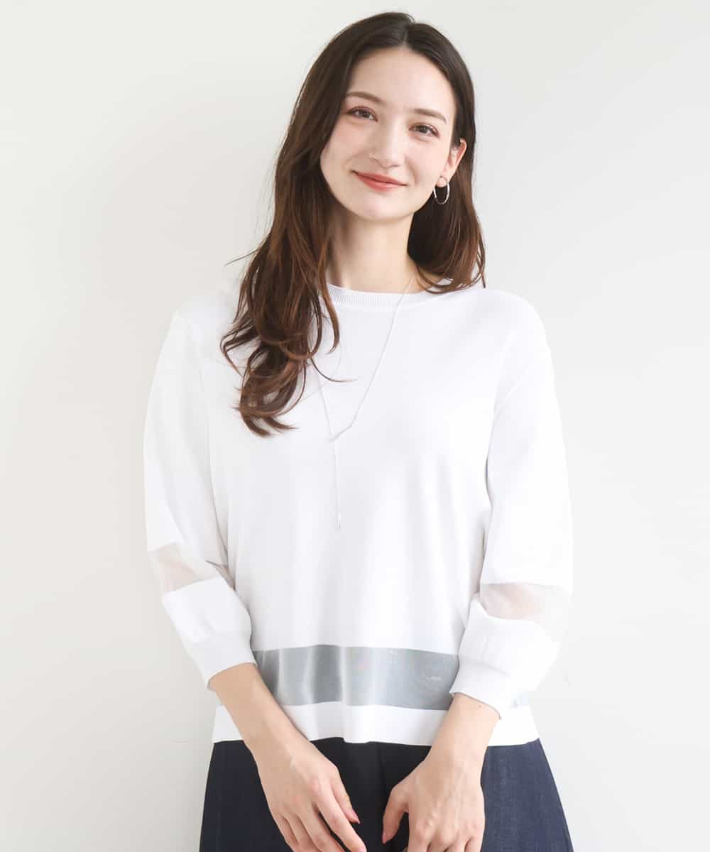 FKFGD30140 MK MICHEL KLEIN(MK ミッシェルクラン) シアー切替えニット/洗える ホワイト