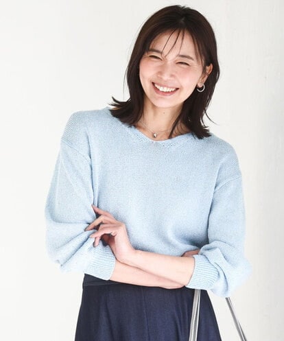 FKFGD31150 MK MICHEL KLEIN ラメ入りノットヤーンVネックニット/洗える