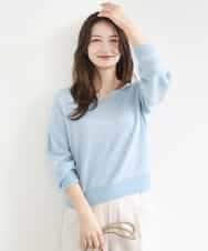 FKFGD31150 MK MICHEL KLEIN(MK ミッシェルクラン) ラメ入りノットヤーンVネックニット/洗える ライトブルー