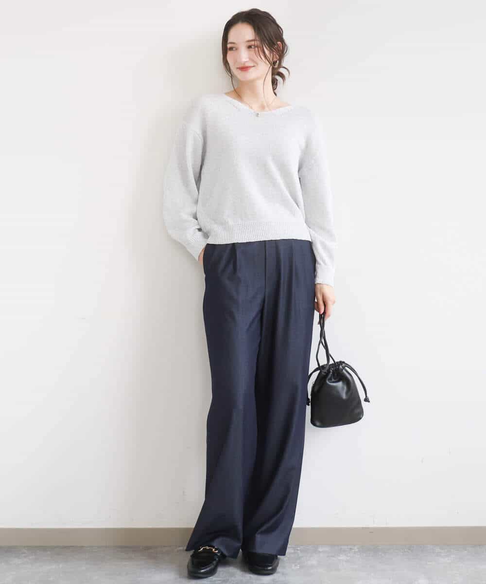 FKFGD31150 MK MICHEL KLEIN(MK ミッシェルクラン) ラメ入りノットヤーンVネックニット/洗える ライトブルー