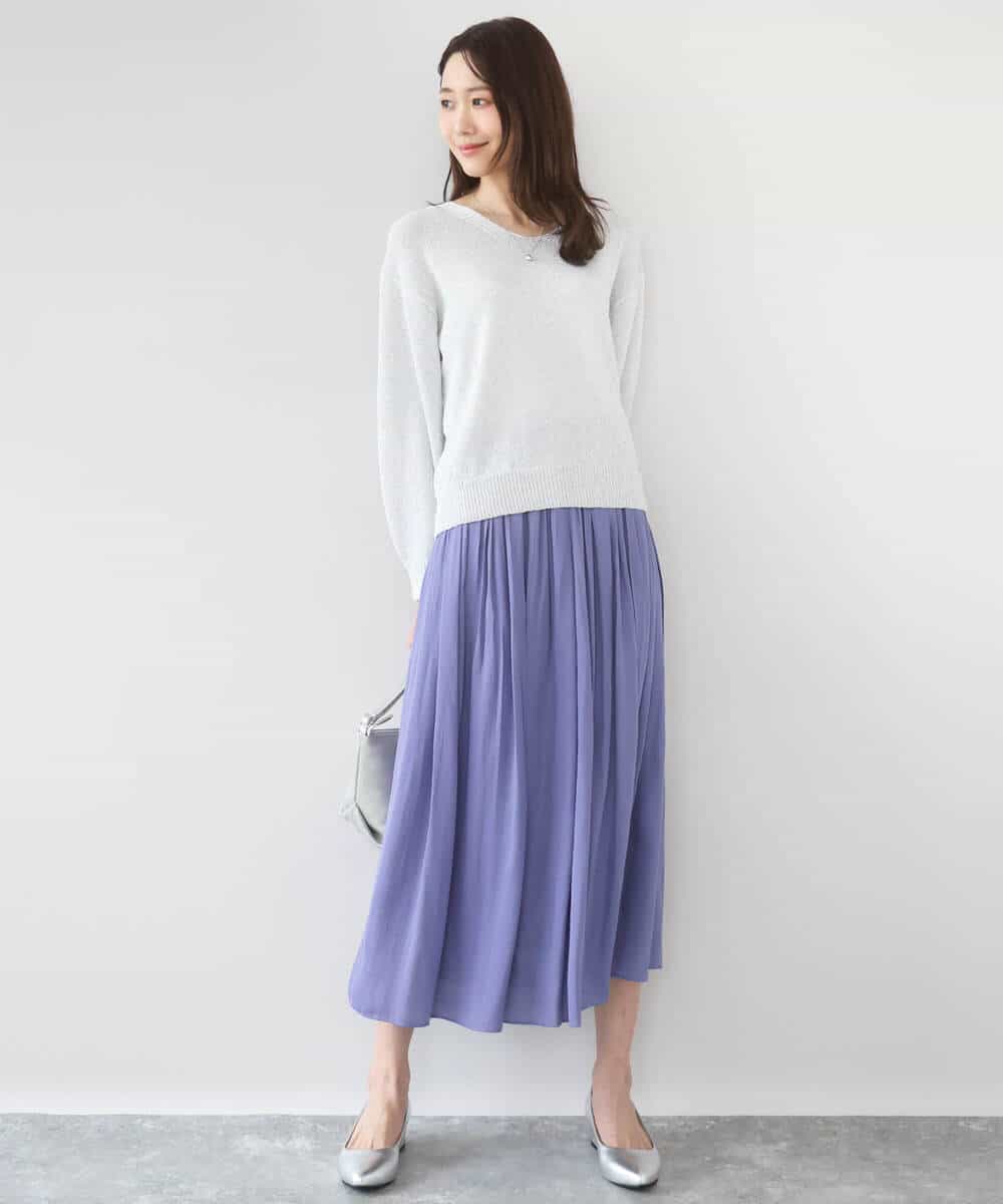 FKFGD31150 MK MICHEL KLEIN(MK ミッシェルクラン) ラメ入りノットヤーンVネックニット/洗える ライトブルー