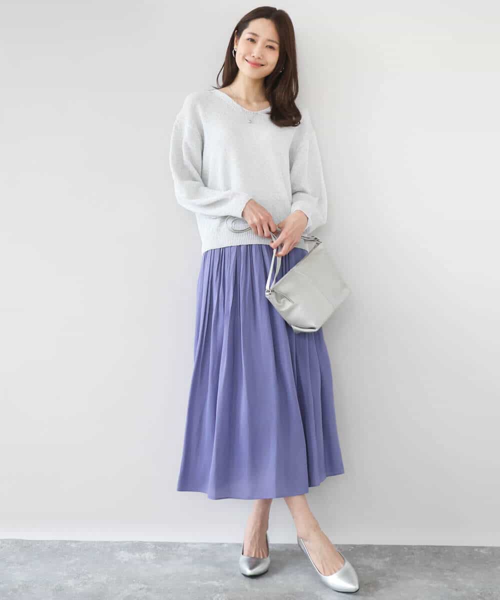 FKFGD31150 MK MICHEL KLEIN(MK ミッシェルクラン) ラメ入りノットヤーンVネックニット/洗える ライトブルー