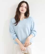 FKFGD31150 MK MICHEL KLEIN(MK ミッシェルクラン) ラメ入りノットヤーンVネックニット/洗える ライトブルー