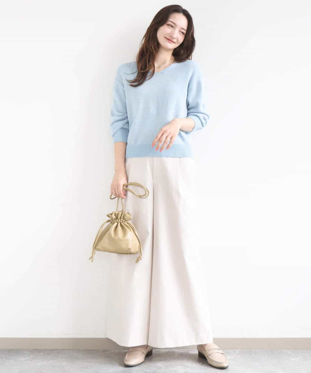 FKFGD31150 MK MICHEL KLEIN(MK ミッシェルクラン) ラメ入りノットヤーンVネックニット/洗える ライトブルー