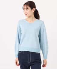 FKFGD31150 MK MICHEL KLEIN(MK ミッシェルクラン) ラメ入りノットヤーンVネックニット/洗える ライトブルー