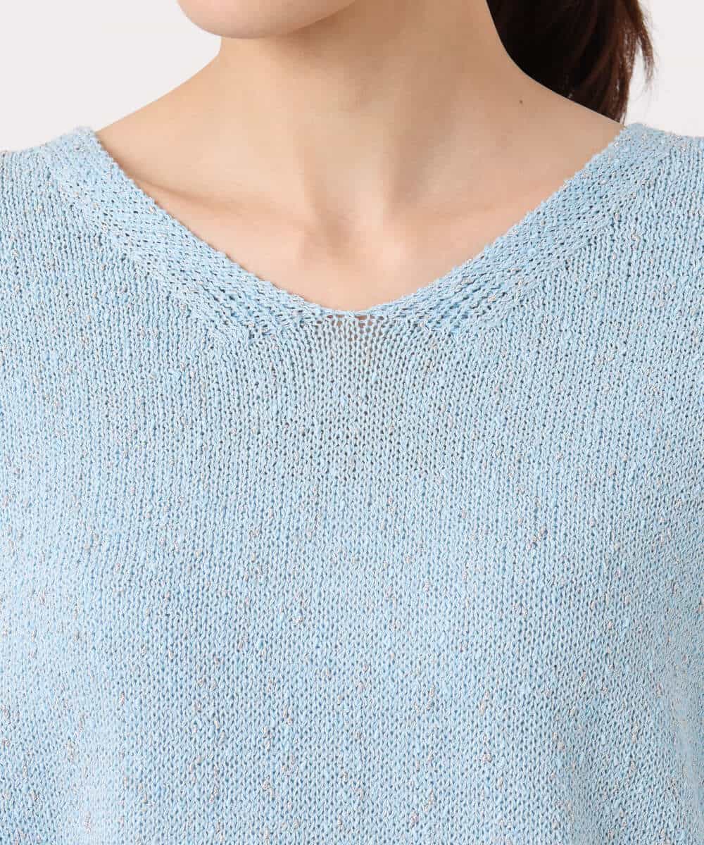 FKFGD31150 MK MICHEL KLEIN(MK ミッシェルクラン) ラメ入りノットヤーンVネックニット/洗える ライトブルー