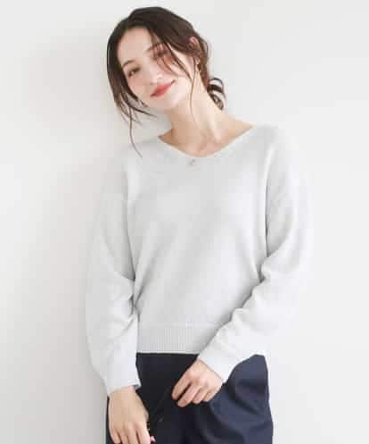 FKFGD31150 MK MICHEL KLEIN ラメ入りノットヤーンVネックニット/洗える