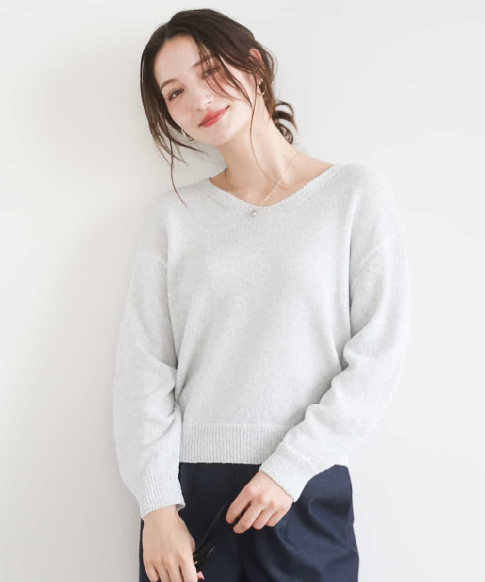 FKFGD31150 MK MICHEL KLEIN(MK ミッシェルクラン) ラメ入りノットヤーンVネックニット/洗える シルバー