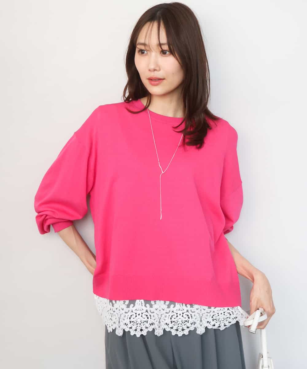 FKFGD33160 MK MICHEL KLEIN(MK ミッシェルクラン) ハイゲージニット×裾レースタンクトップセット/洗える ピンク