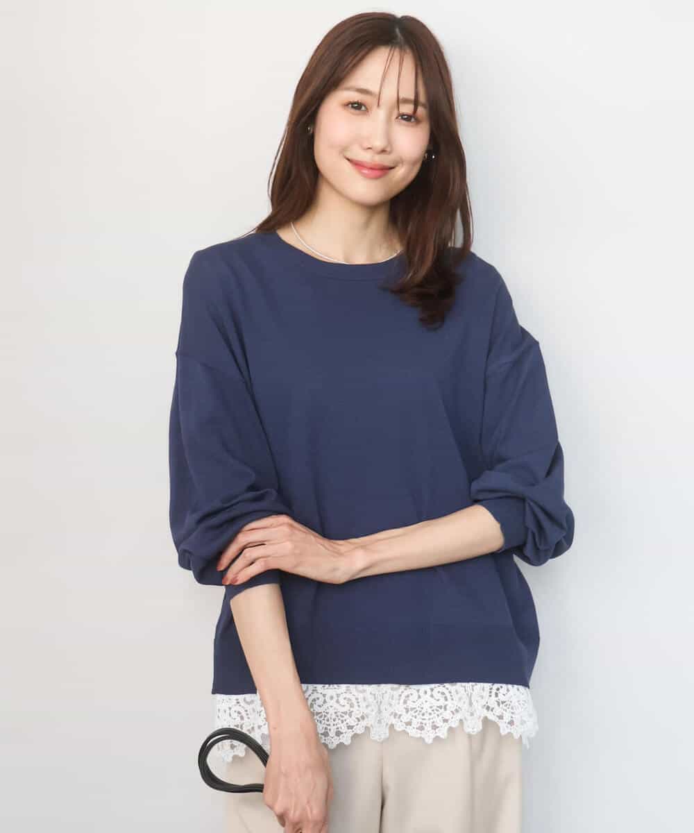 FKFGD33160 MK MICHEL KLEIN(MK ミッシェルクラン) ハイゲージニット×裾レースタンクトップセット/洗える ラベンダー