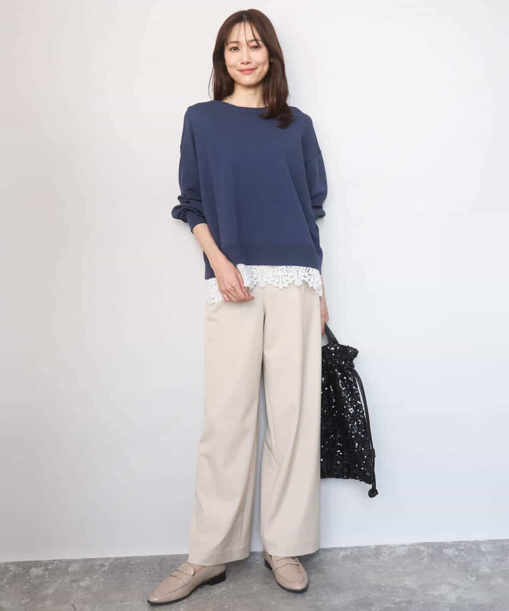 FKFGD33160 MK MICHEL KLEIN(MK ミッシェルクラン) ハイゲージニット×裾レースタンクトップセット/洗える ラベンダー