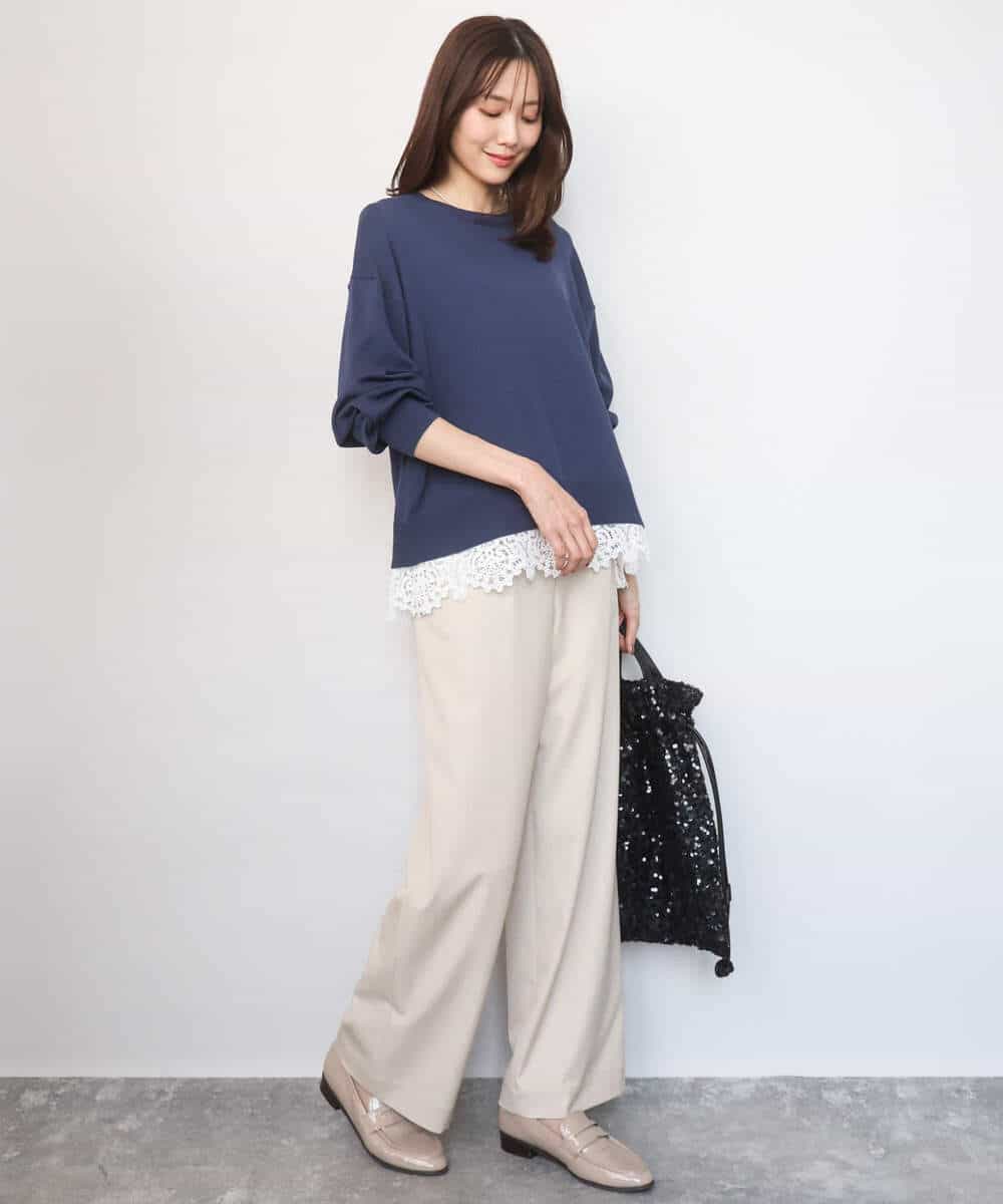 FKFGD33160 MK MICHEL KLEIN(MK ミッシェルクラン) ハイゲージニット×裾レースタンクトップセット/洗える ラベンダー