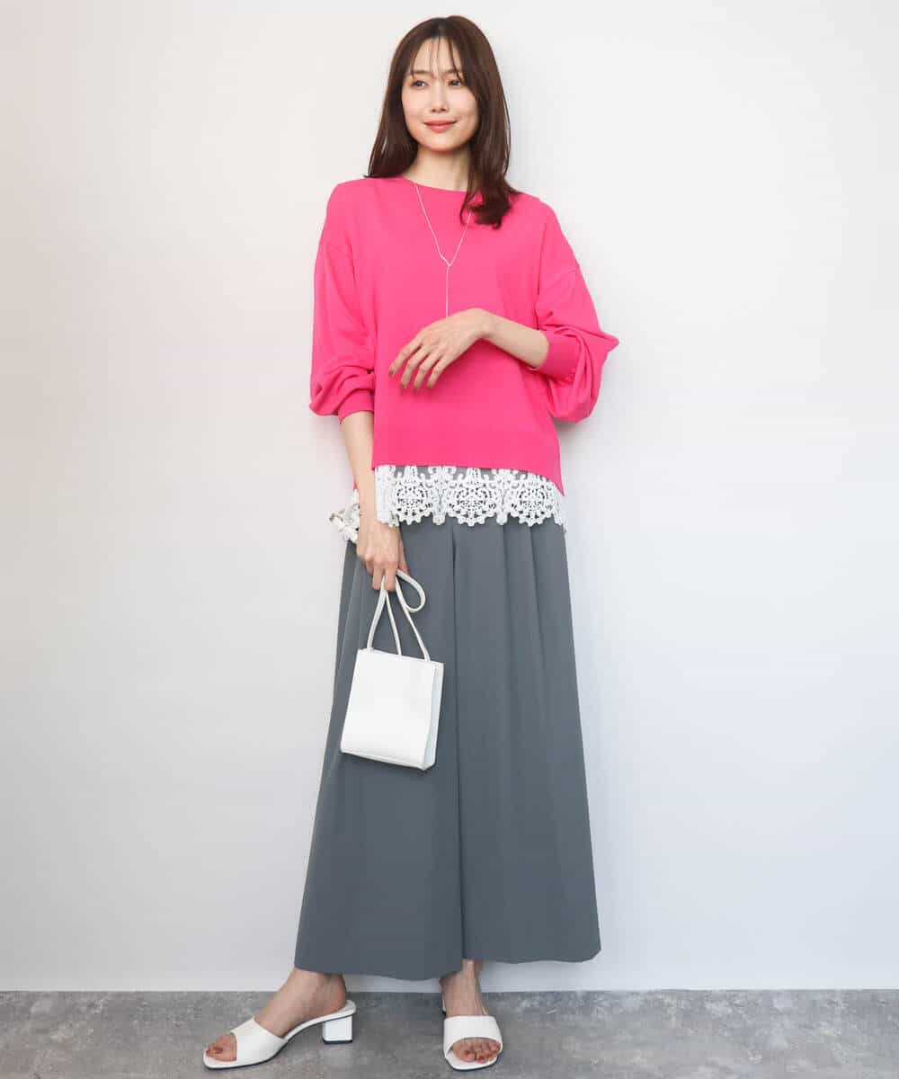 FKFGD33160 MK MICHEL KLEIN(MK ミッシェルクラン) ハイゲージニット×裾レースタンクトップセット/洗える ラベンダー