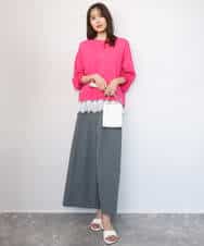 FKFGD33160 MK MICHEL KLEIN(MK ミッシェルクラン) ハイゲージニット×裾レースタンクトップセット/洗える ラベンダー