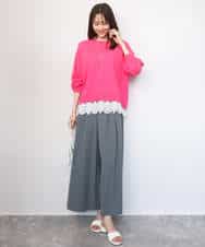 FKFGD33160 MK MICHEL KLEIN(MK ミッシェルクラン) ハイゲージニット×裾レースタンクトップセット/洗える ラベンダー