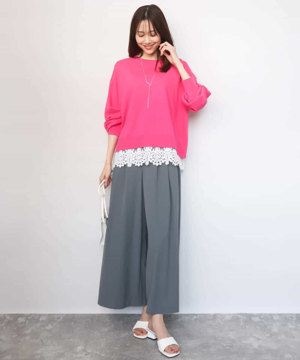 FKFGD33160 MK MICHEL KLEIN(MK ミッシェルクラン) ハイゲージニット×裾レースタンクトップセット/洗える ラベンダー