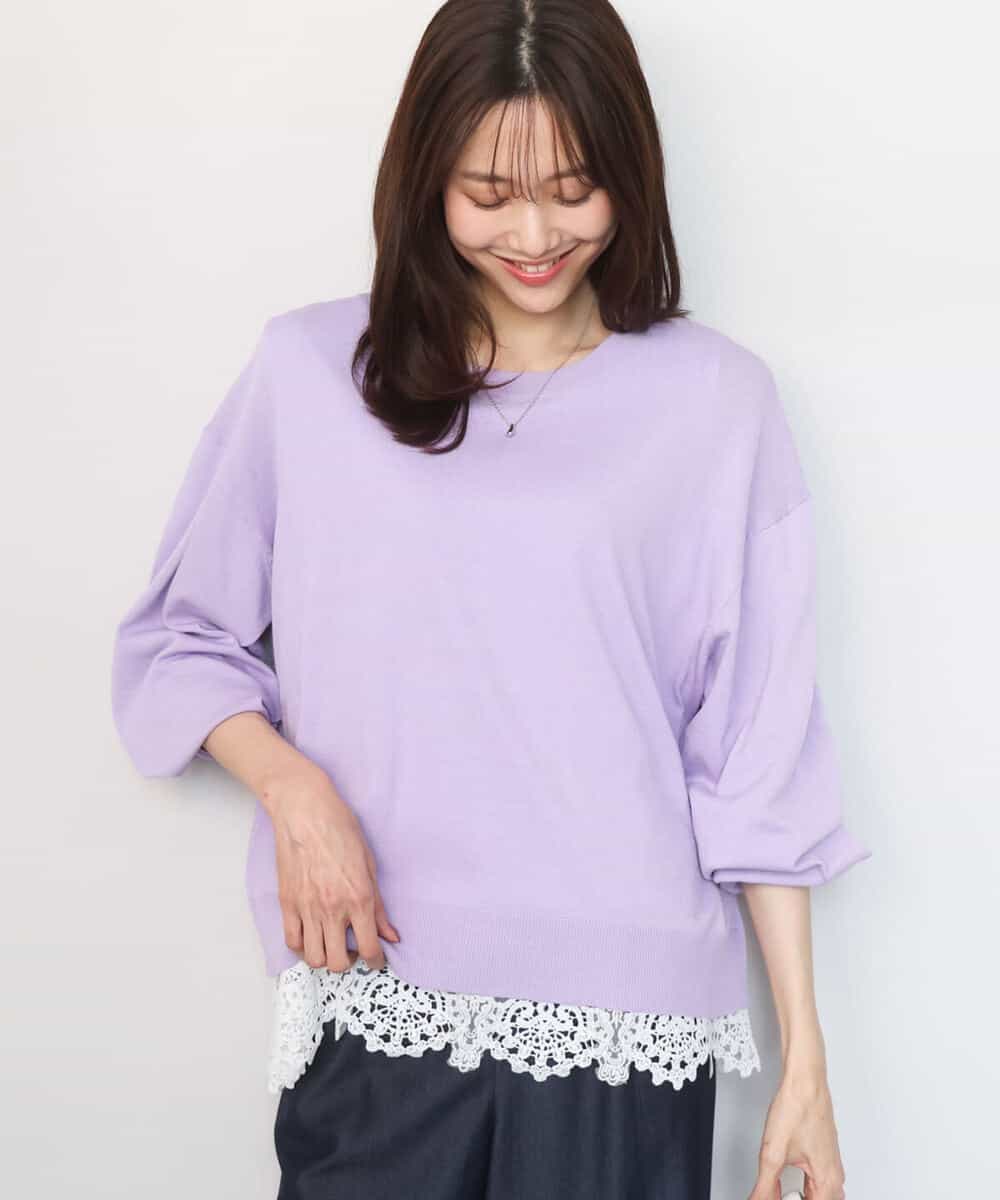 FKFGD33160 MK MICHEL KLEIN(MK ミッシェルクラン) ハイゲージニット×裾レースタンクトップセット/洗える ラベンダー