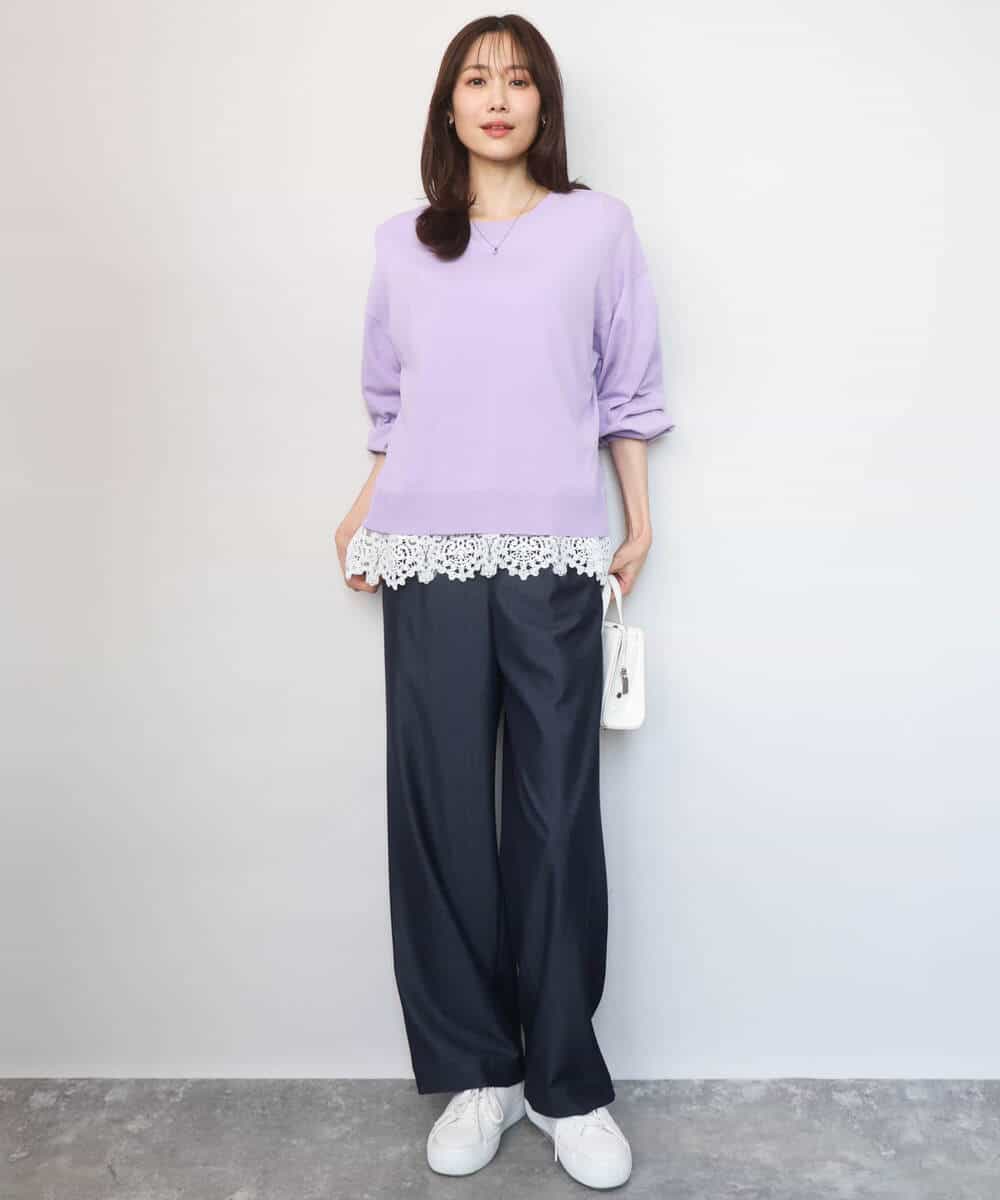 FKFGD33160 MK MICHEL KLEIN(MK ミッシェルクラン) ハイゲージニット×裾レースタンクトップセット/洗える ラベンダー