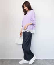 FKFGD33160 MK MICHEL KLEIN(MK ミッシェルクラン) ハイゲージニット×裾レースタンクトップセット/洗える ラベンダー