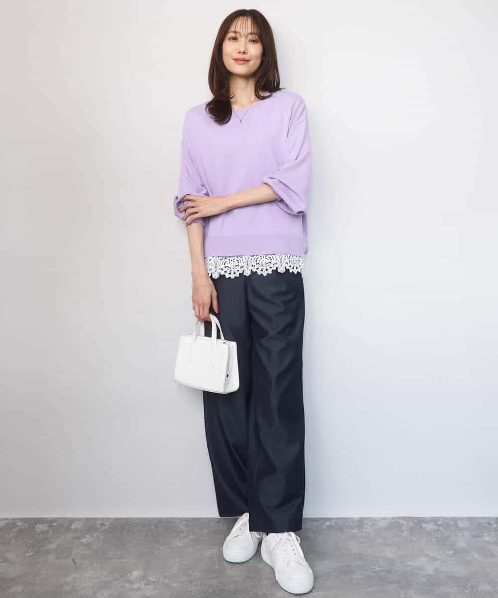 FKFGD33160 MK MICHEL KLEIN(MK ミッシェルクラン) ハイゲージニット×裾レースタンクトップセット/洗える ラベンダー