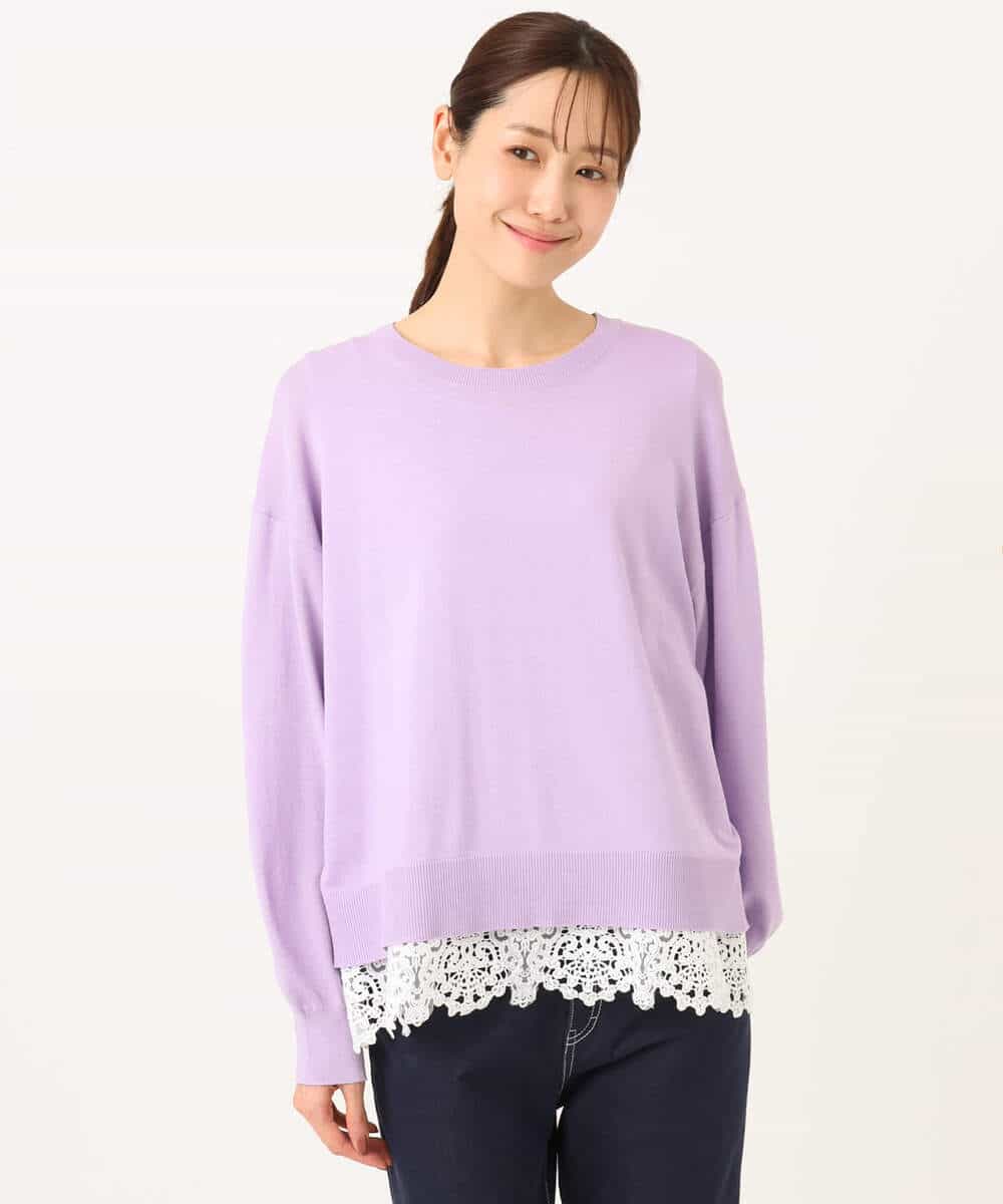 FKFGD33160 MK MICHEL KLEIN(MK ミッシェルクラン) ハイゲージニット×裾レースタンクトップセット/洗える ラベンダー