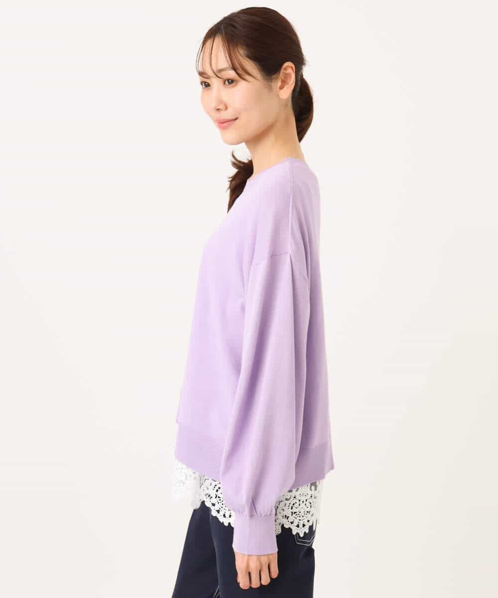 FKFGD33160 MK MICHEL KLEIN(MK ミッシェルクラン) ハイゲージニット×裾レースタンクトップセット/洗える ラベンダー