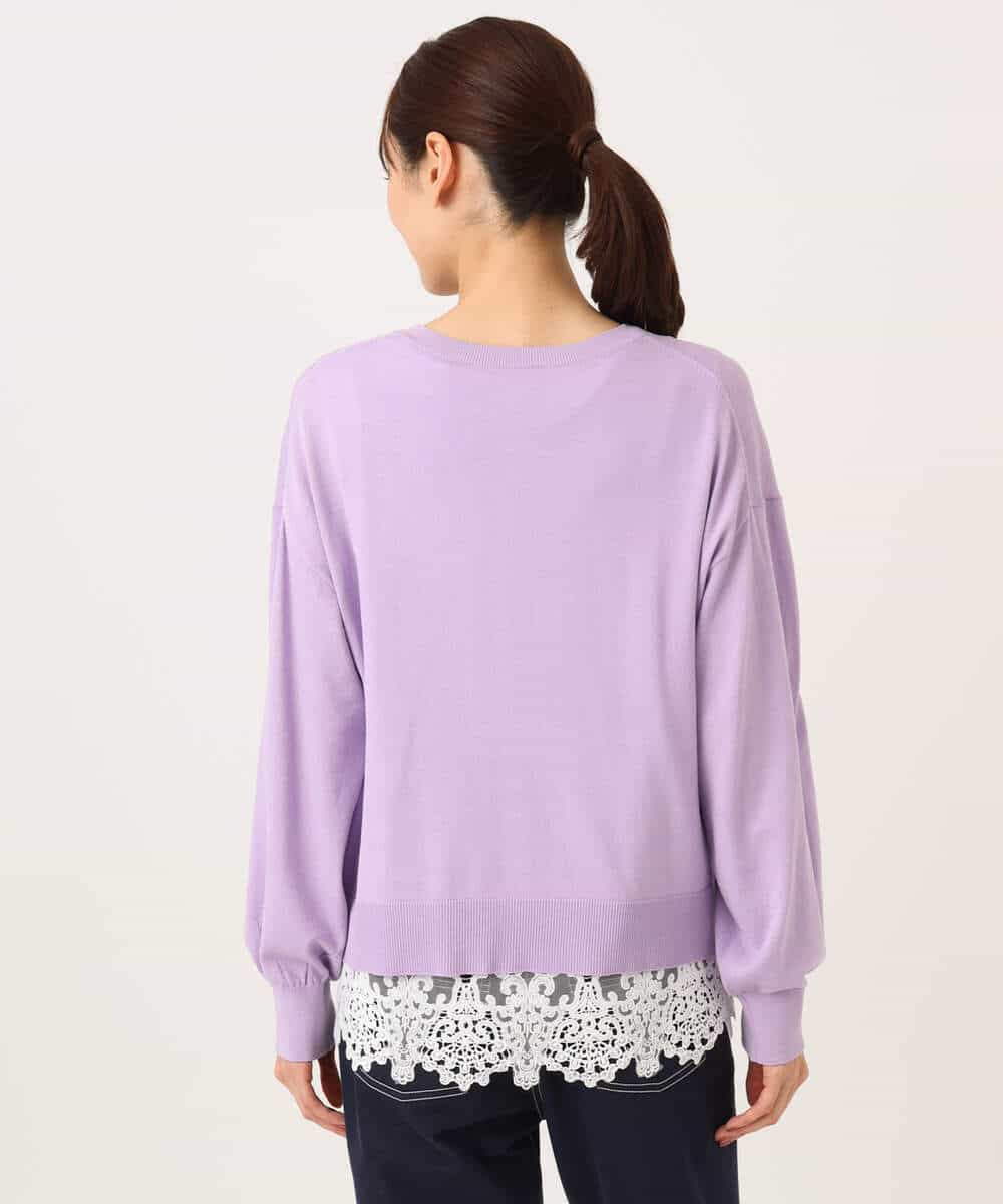 FKFGD33160 MK MICHEL KLEIN(MK ミッシェルクラン) ハイゲージニット×裾レースタンクトップセット/洗える ラベンダー