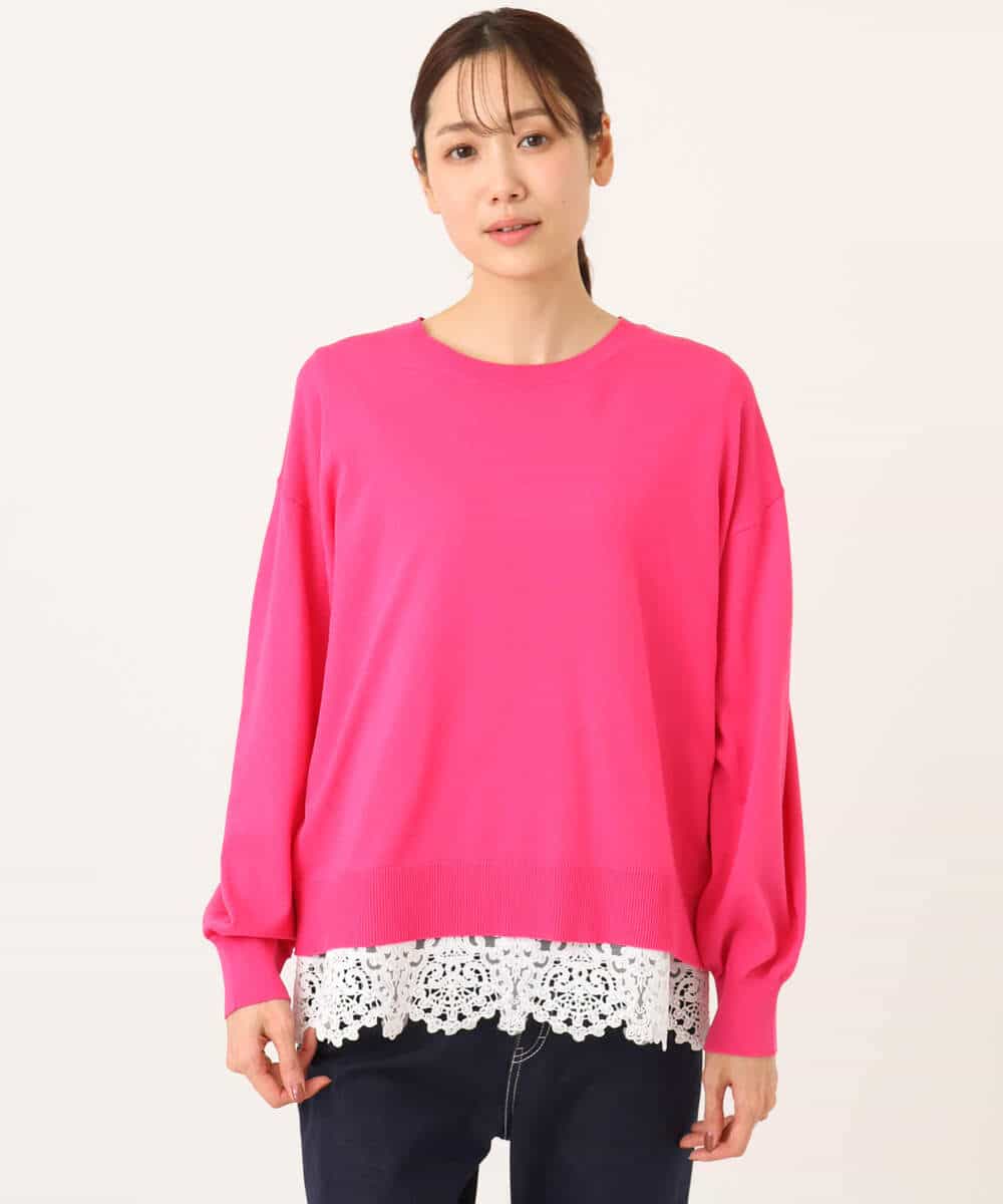 FKFGD33160 MK MICHEL KLEIN(MK ミッシェルクラン) ハイゲージニット×裾レースタンクトップセット/洗える ラベンダー