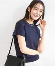 FKFGD40110 MK MICHEL KLEIN(MK ミッシェルクラン) フレンチスリーブニット/接触冷感/UVカット/洗える ネイビー