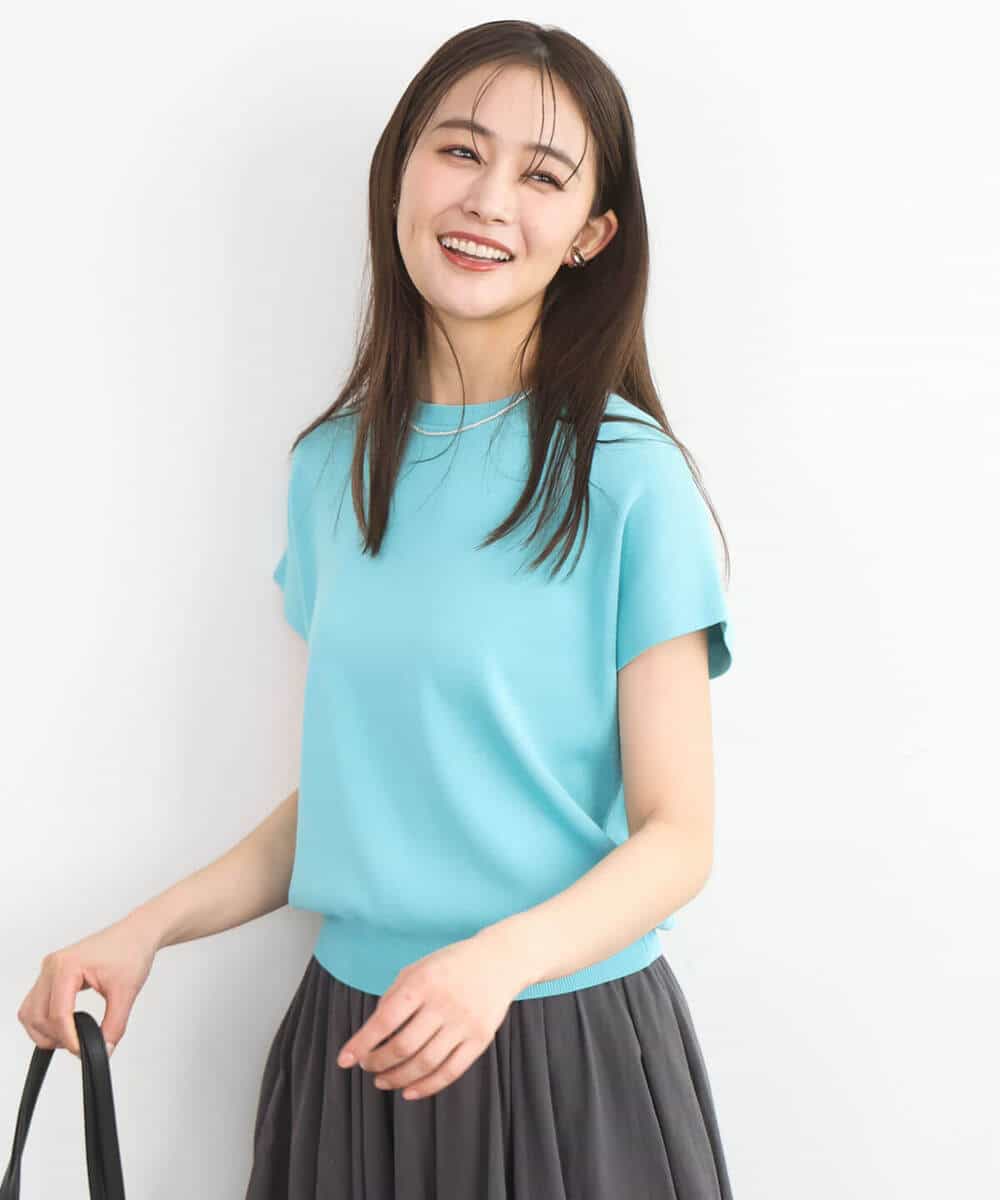 FKFGD40110 MK MICHEL KLEIN(MK ミッシェルクラン) フレンチスリーブニット/接触冷感/UVカット/洗える ネイビー