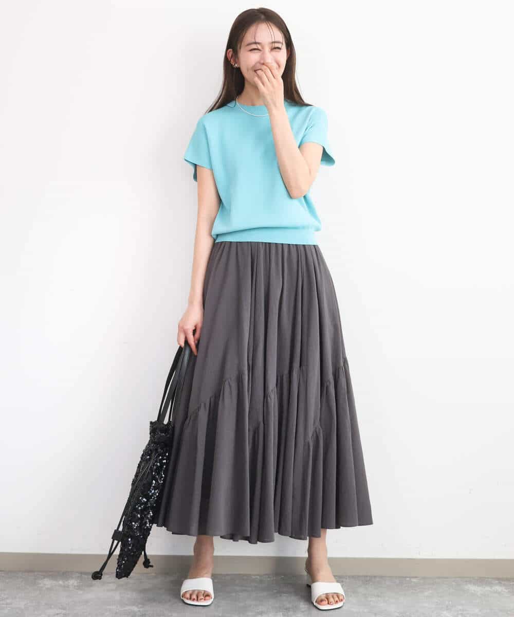 FKFGD40110 MK MICHEL KLEIN(MK ミッシェルクラン) フレンチスリーブニット/接触冷感/UVカット/洗える ネイビー