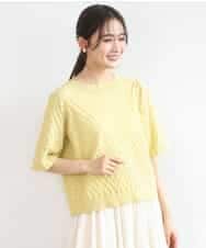 FKFGD41130 MK MICHEL KLEIN(MK ミッシェルクラン) ブロック調クロップド丈ニット/UVカット/洗える イエロー