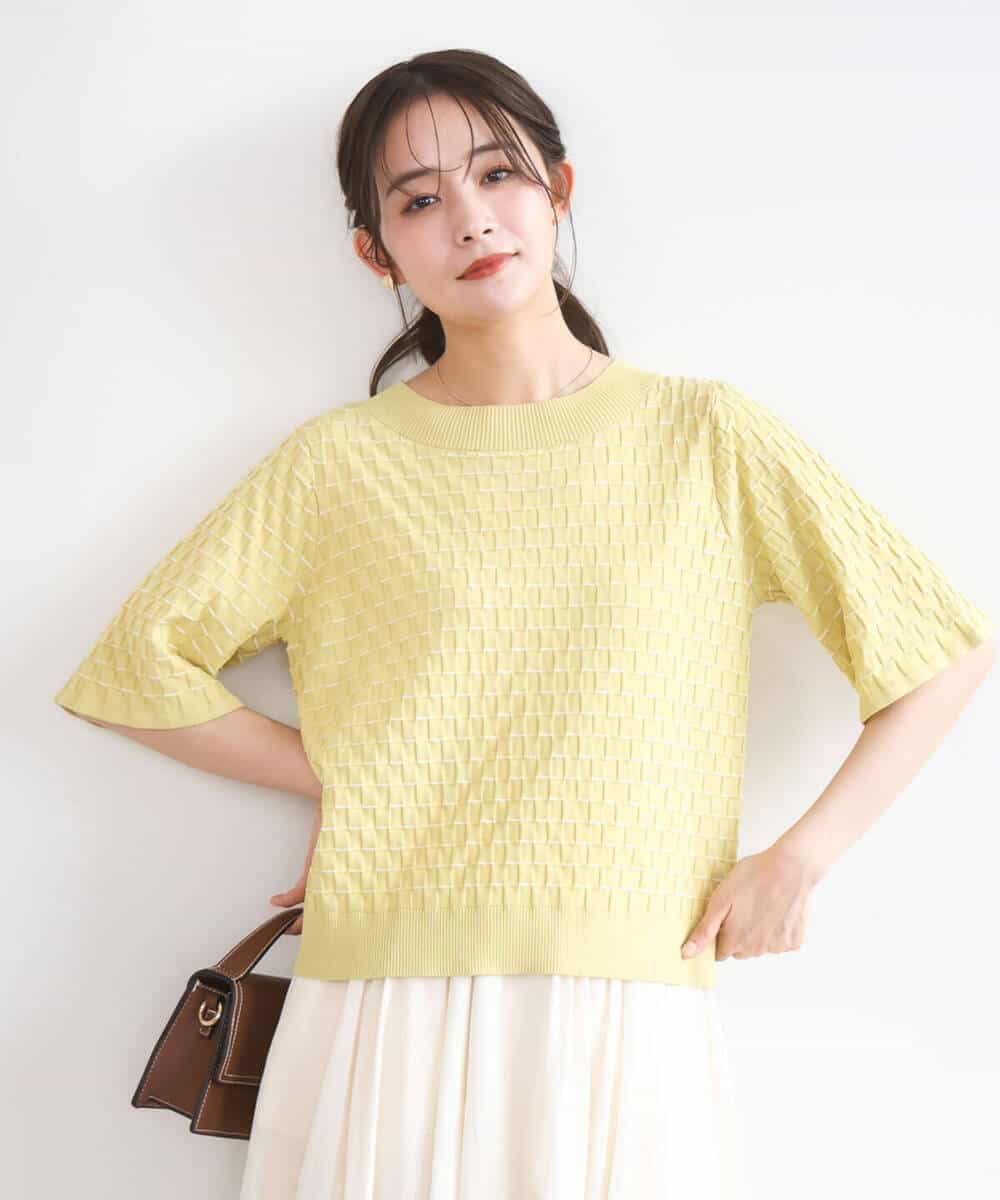 FKFGD41130 MK MICHEL KLEIN(MK ミッシェルクラン) ブロック調クロップド丈ニット/UVカット/洗える ブルー