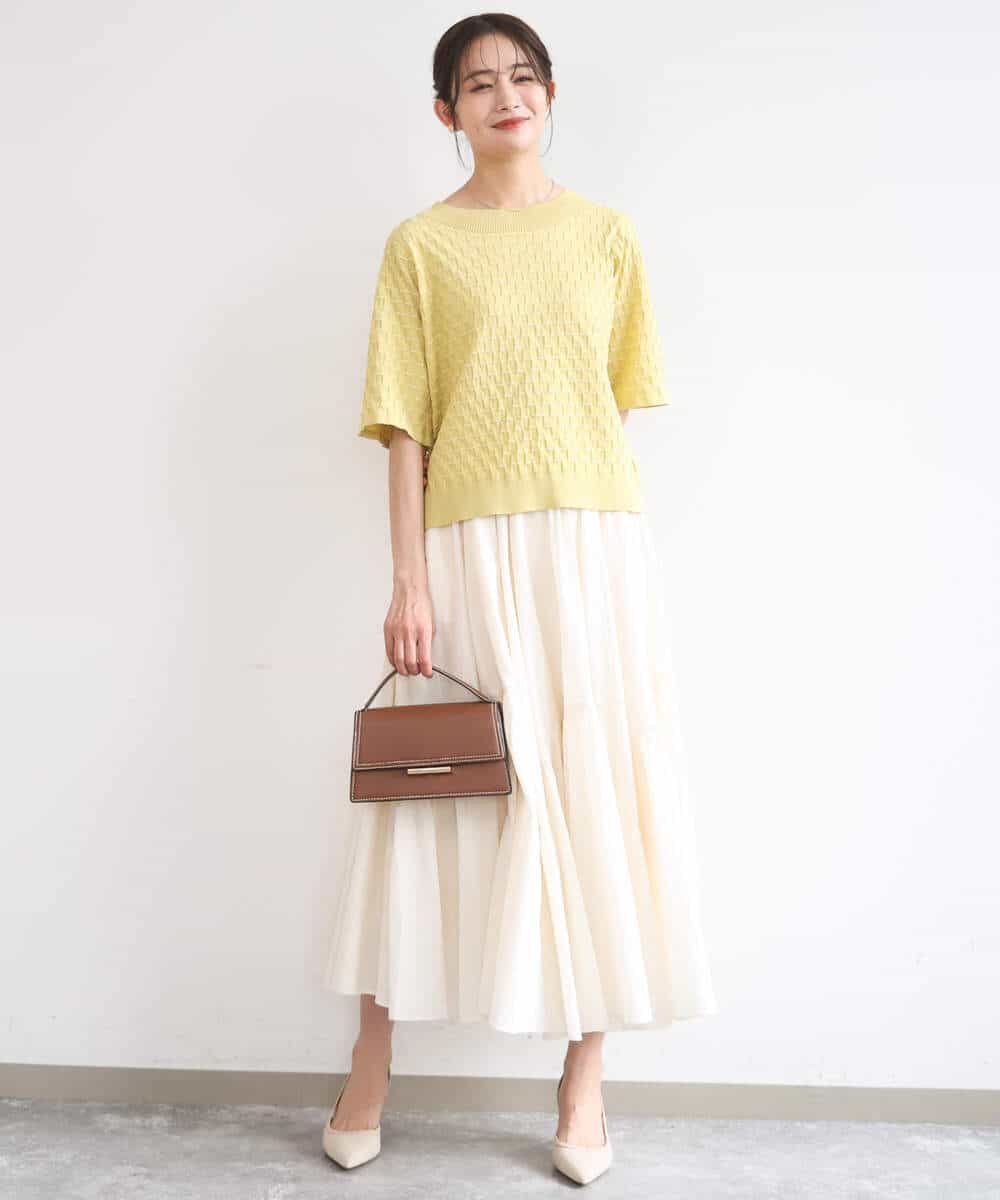 FKFGD41130 MK MICHEL KLEIN(MK ミッシェルクラン) ブロック調クロップド丈ニット/UVカット/洗える ブルー