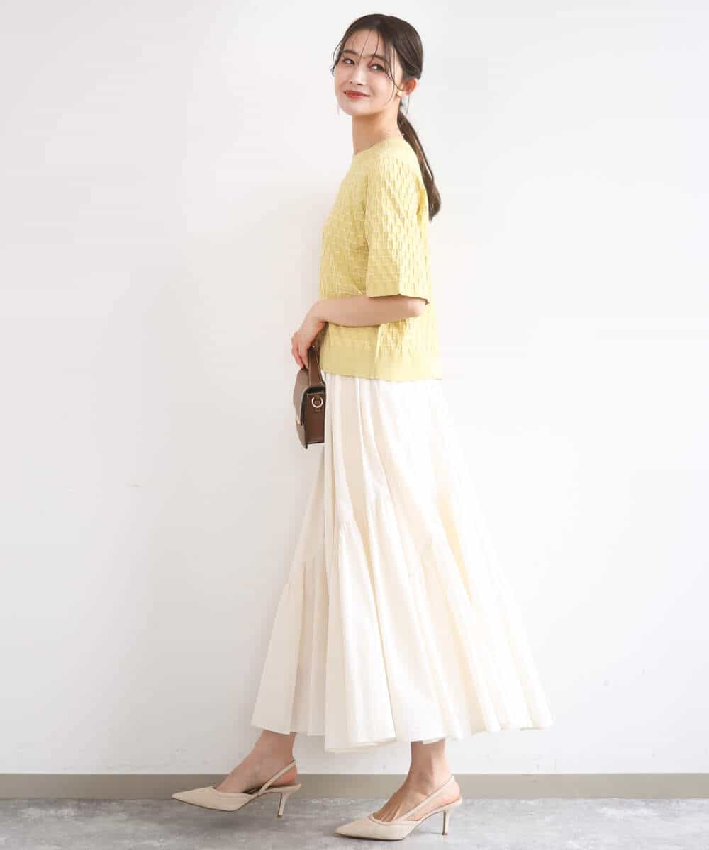 FKFGD41130 MK MICHEL KLEIN(MK ミッシェルクラン) ブロック調クロップド丈ニット/UVカット/洗える ブルー