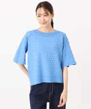 FKFGD41130 MK MICHEL KLEIN(MK ミッシェルクラン) ブロック調クロップド丈ニット/UVカット/洗える ブルー