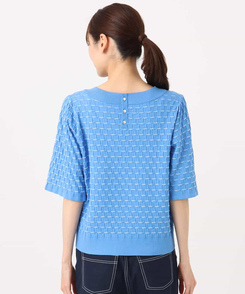 FKFGD41130 MK MICHEL KLEIN(MK ミッシェルクラン) ブロック調クロップド丈ニット/UVカット/洗える ブルー