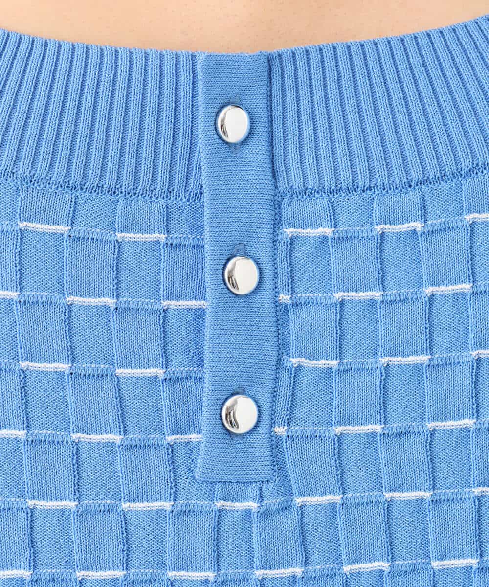 FKFGD41130 MK MICHEL KLEIN(MK ミッシェルクラン) ブロック調クロップド丈ニット/UVカット/洗える ブルー