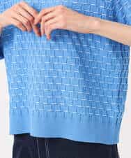 FKFGD41130 MK MICHEL KLEIN(MK ミッシェルクラン) ブロック調クロップド丈ニット/UVカット/洗える ブルー