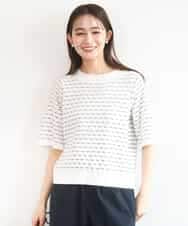 FKFGD41130 MK MICHEL KLEIN(MK ミッシェルクラン) ブロック調クロップド丈ニット/UVカット/洗える ホワイト