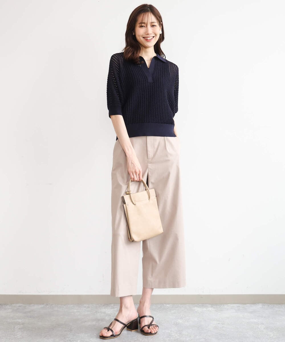 FKFGD42150 MK MICHEL KLEIN(MK ミッシェルクラン) [洗える]レーシー柄編み衿付きニット グリーン