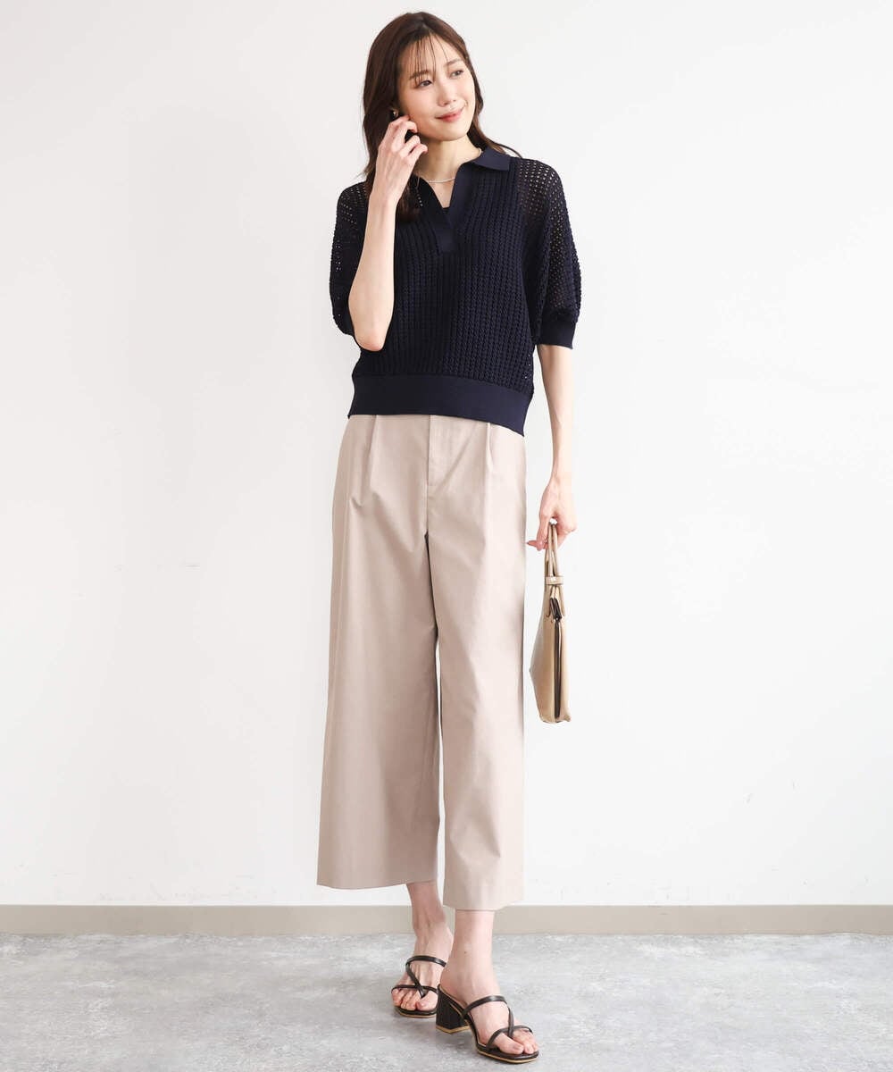 FKFGD42150 MK MICHEL KLEIN(MK ミッシェルクラン) [洗える]レーシー柄編み衿付きニット グリーン