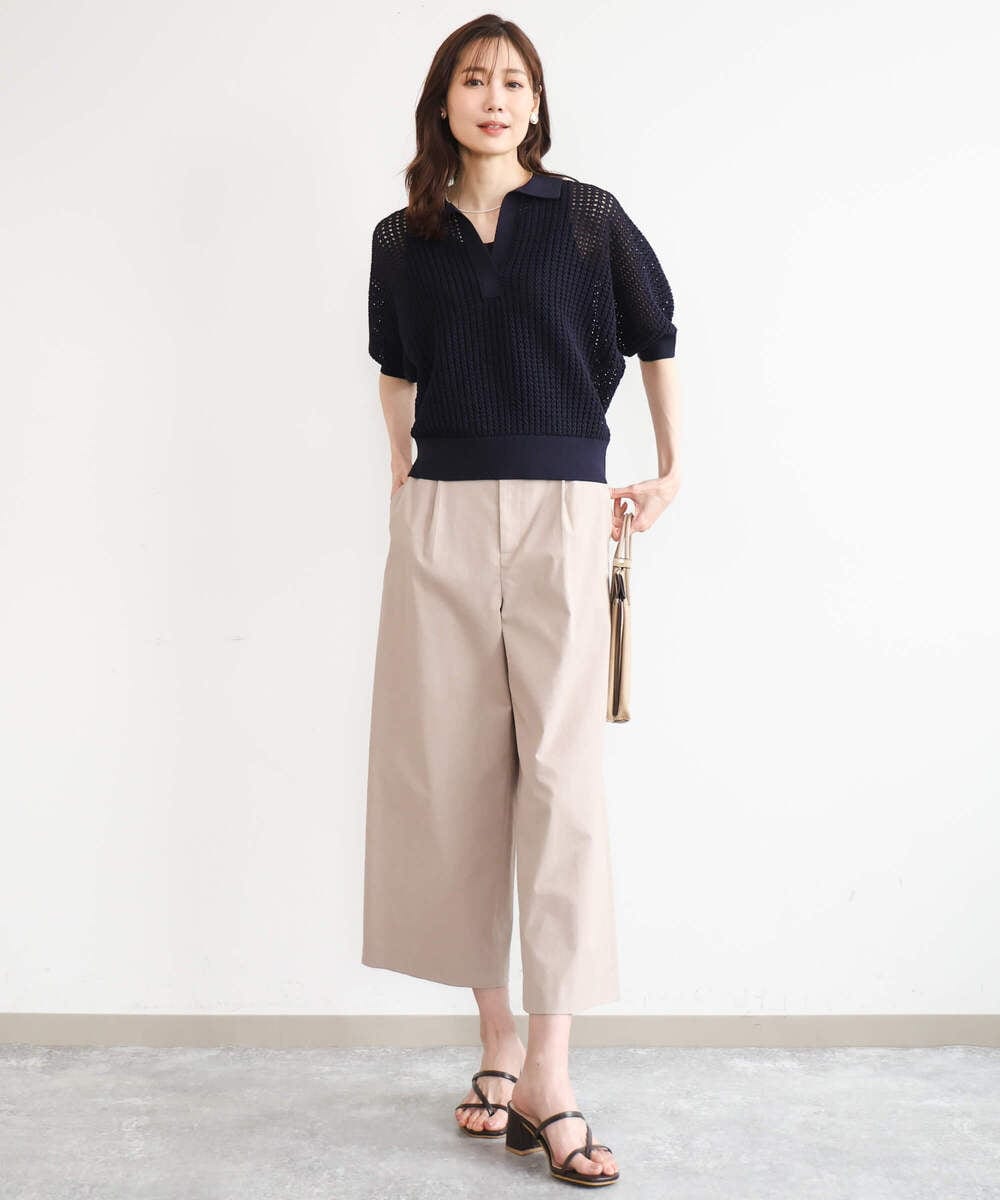 FKFGD42150 MK MICHEL KLEIN(MK ミッシェルクラン) [洗える]レーシー柄編み衿付きニット グリーン