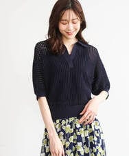 FKFGD42150 MK MICHEL KLEIN(MK ミッシェルクラン) [洗える]レーシー柄編み衿付きニット グリーン