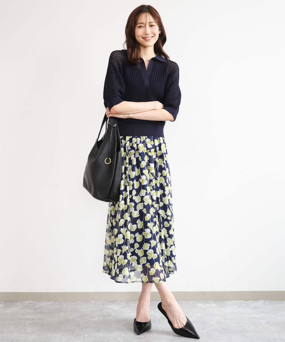 FKFGD42150 MK MICHEL KLEIN(MK ミッシェルクラン) [洗える]レーシー柄編み衿付きニット グリーン