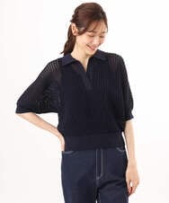 FKFGD42150 MK MICHEL KLEIN(MK ミッシェルクラン) [洗える]レーシー柄編み衿付きニット グリーン